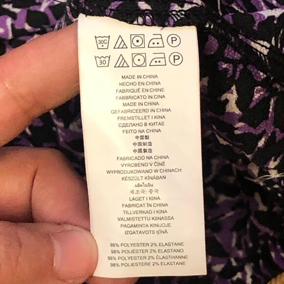 Michael Kors Purple Black White Floral Leaf Long Sleeve Off-The-Shoulder Blouse - Picture 9 of 10